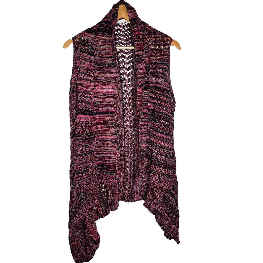 Two One Two New York Knit Vest Medium Pink Space Dye Open‎ Front Boho Layering